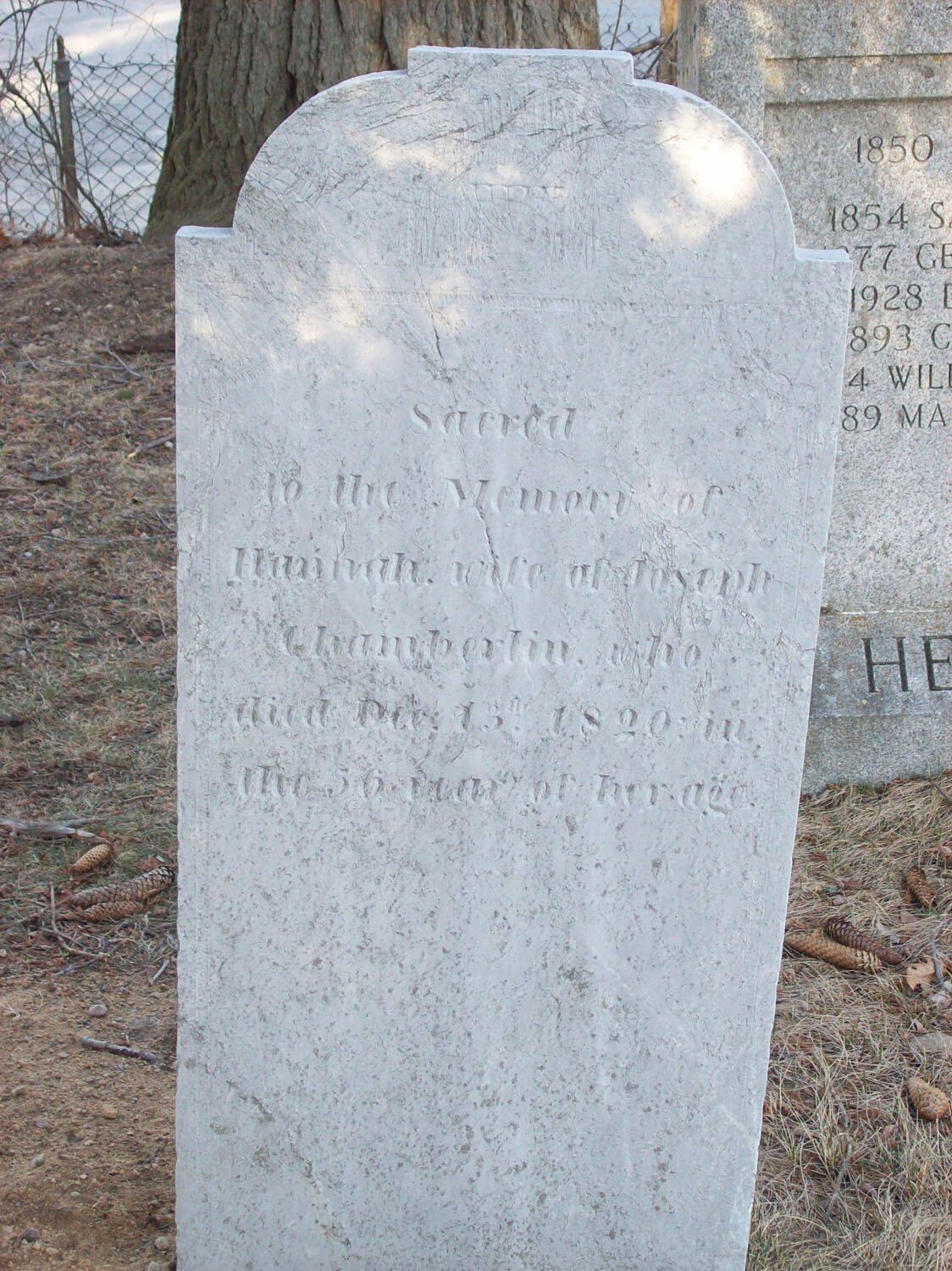 Picture of Hannah Chamberlin's tombstone